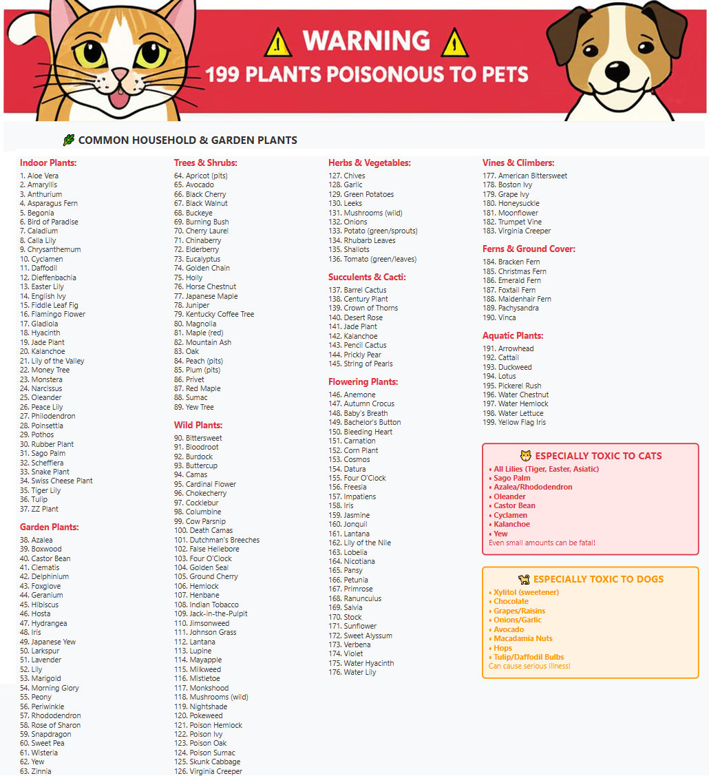 199 Plants Poisonous to Pets